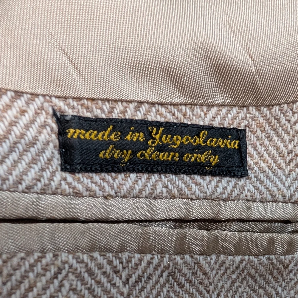 Men's Sport Coat Tan Blazer‎ Woodmere Herringbone Vintage Wool 2 Button Sz 42